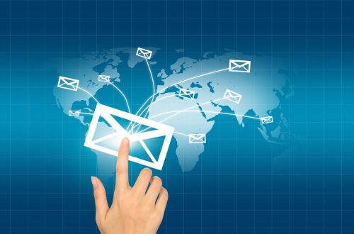 Hands with world mail delivery on world map background Hands with world mail delivery on world map background